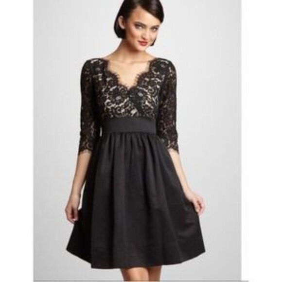Eliza J Dresses & Skirts - Eliza J Black Lace with Nude Shell Midi Cocktail Dress Sz 14